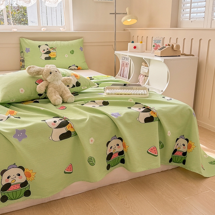 91家纺网 家纺一手货源 找家纺 爱彼家纺 2025新款原棉老粗布床单床单单件凉席席子 熊猫乐园