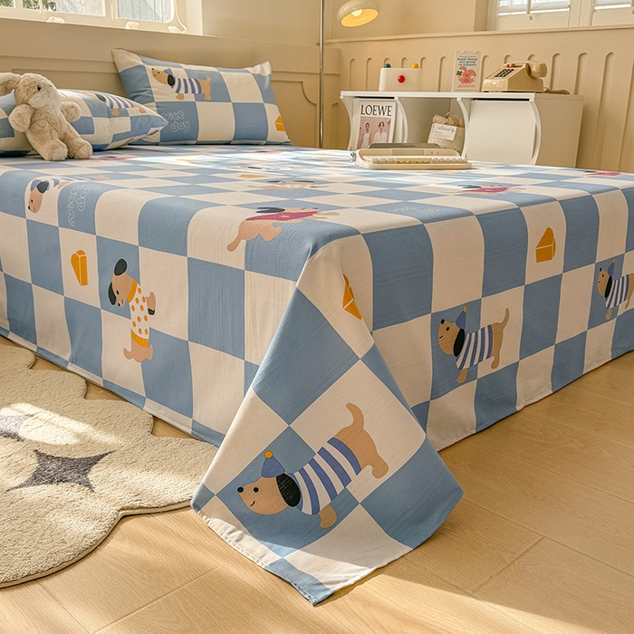 91家纺网 家纺一手货源 找家纺 爱彼家纺 2025新款原棉老粗布床单床单单件凉席席子 腊肠狗-蓝