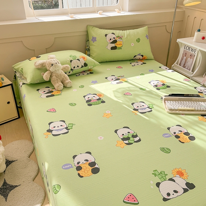 91家纺网 家纺一手货源 找家纺 爱彼家纺 2025新款原棉老粗布床单床单单件凉席席子 熊猫乐园