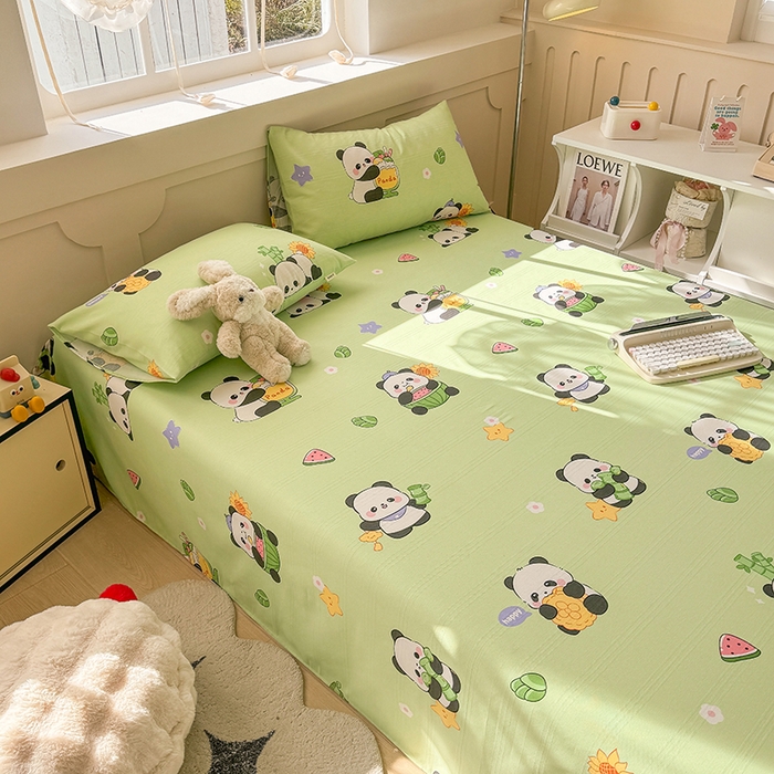 91家纺网 家纺一手货源 找家纺 爱彼家纺 2025新款原棉老粗布床单床单单件凉席席子 熊猫乐园