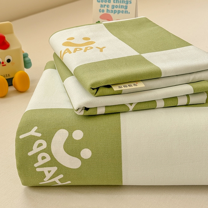 爱彼家纺 2025新款原棉老粗布床单床单单件凉席席子 格子简爱-绿