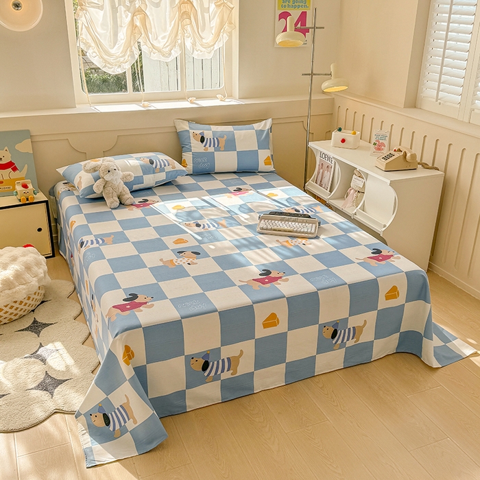 91家纺网 家纺一手货源 找家纺 爱彼家纺 2025新款原棉老粗布床单床单单件凉席席子 腊肠狗-蓝