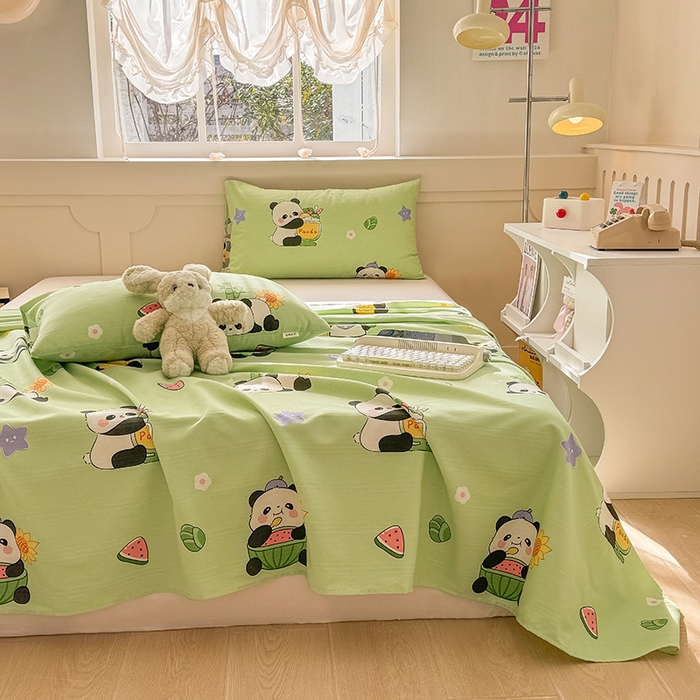 91家纺网 家纺一手货源 找家纺 爱彼家纺 2025新款原棉老粗布床单床单单件凉席席子 熊猫乐园