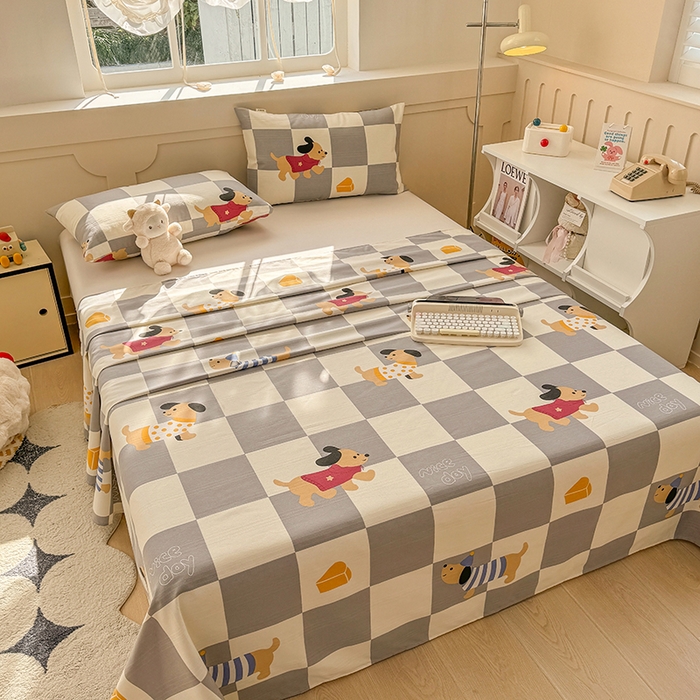 91家纺网 家纺一手货源 找家纺 爱彼家纺 2025新款原棉老粗布床单床单单件凉席席子 腊肠狗-灰