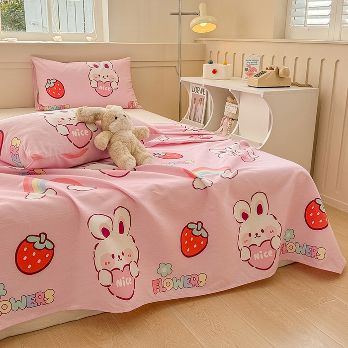 91家纺网 家纺一手货源 找家纺 爱彼家纺 2025新款原棉老粗布床单床单单件凉席席子 彩虹云兔