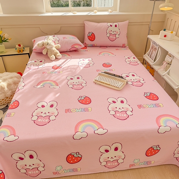 91家纺网 家纺一手货源 找家纺 爱彼家纺 2025新款原棉老粗布床单床单单件凉席席子 彩虹云兔