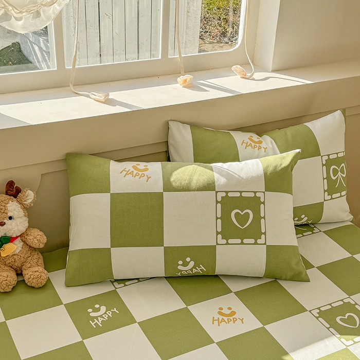 91家纺网 家纺一手货源 找家纺 爱彼家纺 2025新款原棉老粗布床单床单单件凉席席子 格子简爱-绿