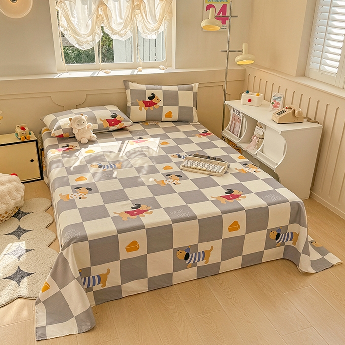 91家纺网 家纺一手货源 找家纺 爱彼家纺 2025新款原棉老粗布床单床单单件凉席席子 腊肠狗-灰