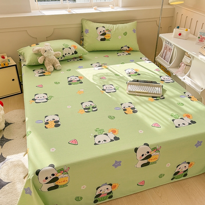 91家纺网 家纺一手货源 找家纺 爱彼家纺 2025新款原棉老粗布床单床单单件凉席席子 熊猫乐园