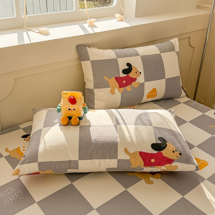 91家纺网 家纺一手货源 找家纺 爱彼家纺 2025新款原棉老粗布床单床单单件凉席席子 腊肠狗-灰