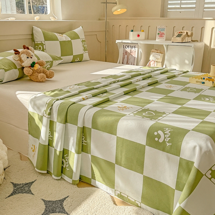 91家纺网 家纺一手货源 找家纺 爱彼家纺 2025新款原棉老粗布床单床单单件凉席席子 格子简爱-绿