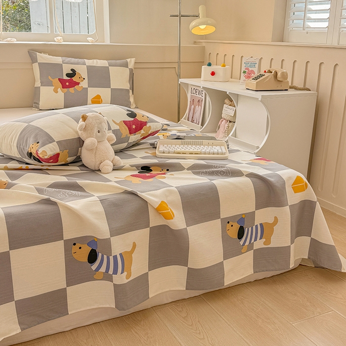 91家纺网 家纺一手货源 找家纺 爱彼家纺 2025新款原棉老粗布床单床单单件凉席席子 腊肠狗-灰