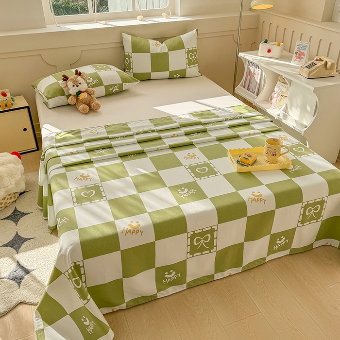 91家纺网 家纺一手货源 找家纺 爱彼家纺 2025新款原棉老粗布床单床单单件凉席席子 格子简爱-绿