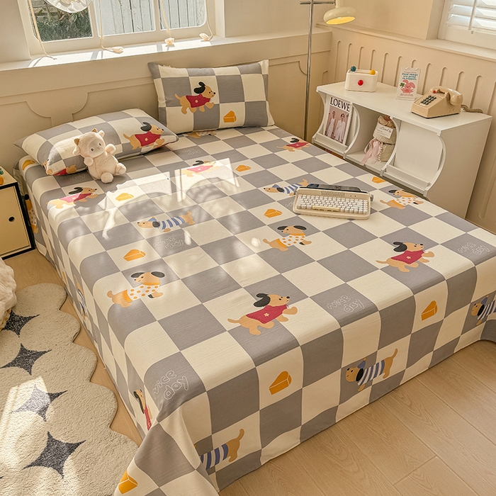 91家纺网 家纺一手货源 找家纺 爱彼家纺 2025新款原棉老粗布床单床单单件凉席席子 腊肠狗-灰