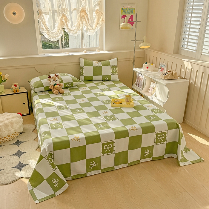 91家纺网 家纺一手货源 找家纺 爱彼家纺 2025新款原棉老粗布床单床单单件凉席席子 格子简爱-绿