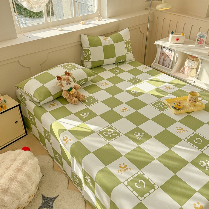 91家纺网 家纺一手货源 找家纺 爱彼家纺 2025新款原棉老粗布床单床单单件凉席席子 格子简爱-绿