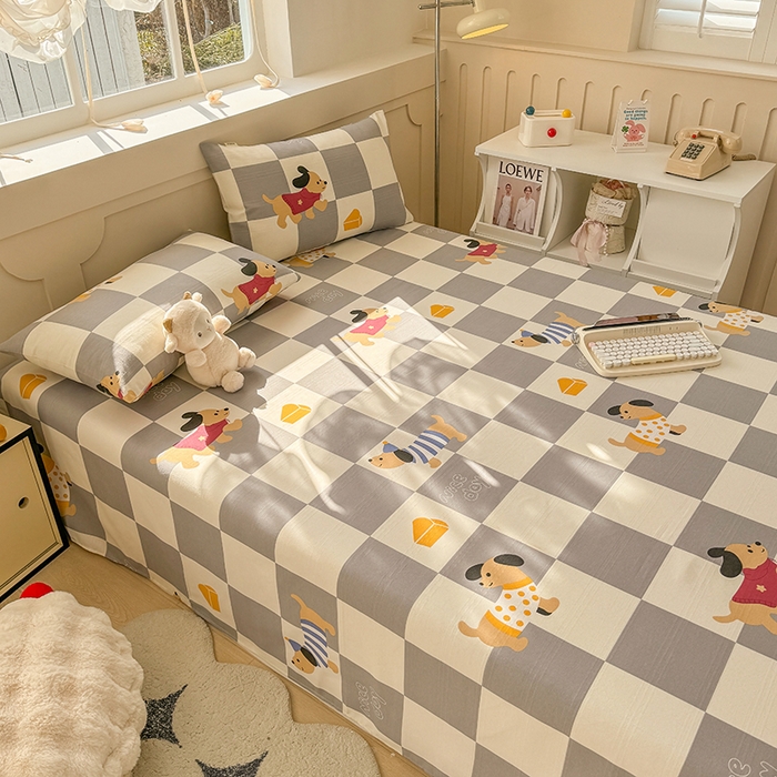 91家纺网 家纺一手货源 找家纺 爱彼家纺 2025新款原棉老粗布床单床单单件凉席席子 腊肠狗-灰