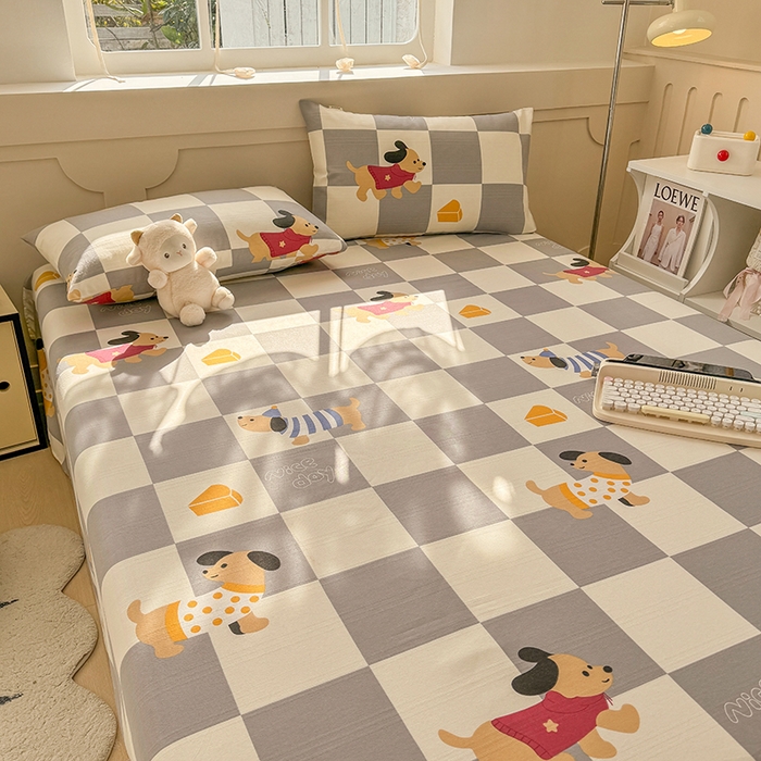 91家纺网 家纺一手货源 找家纺 爱彼家纺 2025新款原棉老粗布床单床单单件凉席席子 腊肠狗-灰