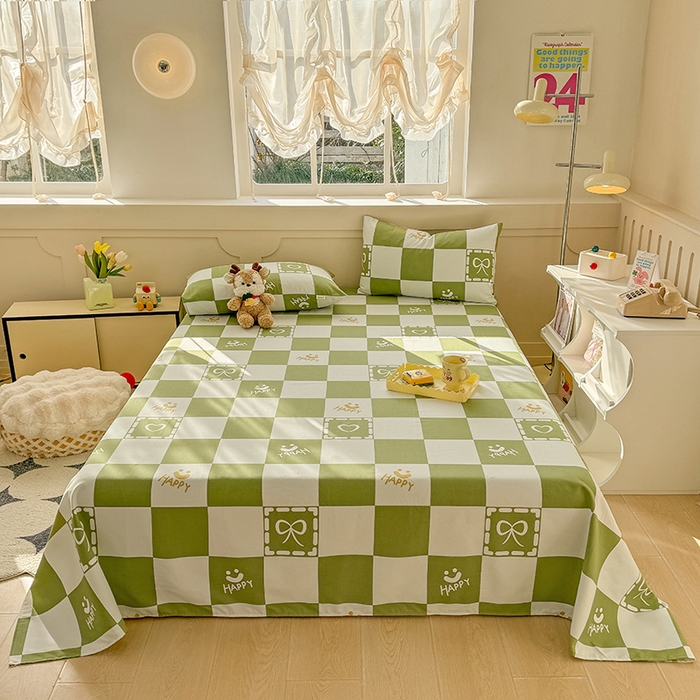 91家纺网 家纺一手货源 找家纺 爱彼家纺 2025新款原棉老粗布床单床单单件凉席席子 格子简爱-绿