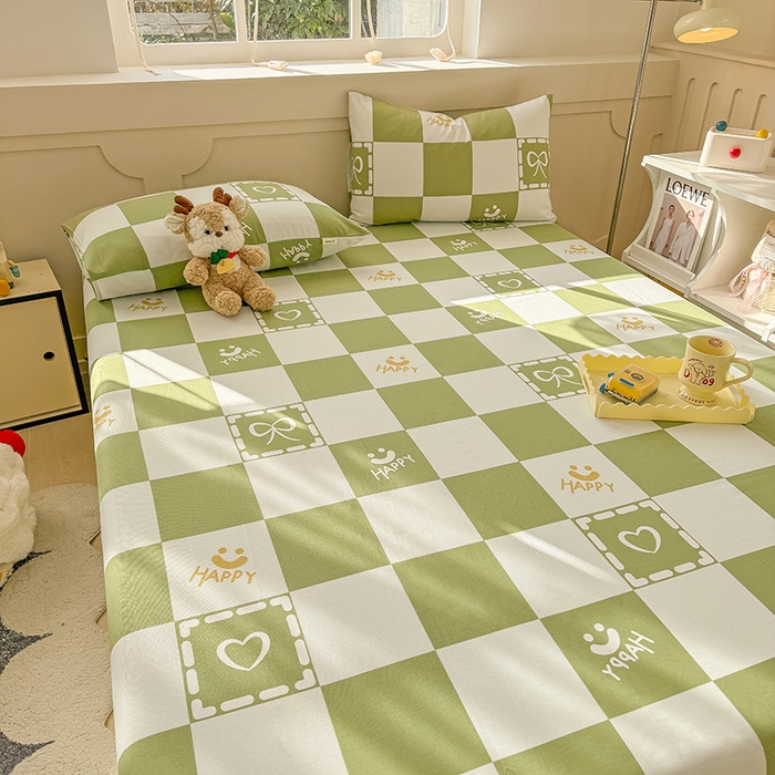 91家纺网 家纺一手货源 找家纺 爱彼家纺 2025新款原棉老粗布床单床单单件凉席席子 格子简爱-绿