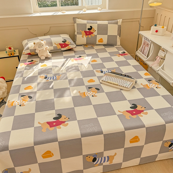 91家纺网 家纺一手货源 找家纺 爱彼家纺 2025新款原棉老粗布床单床单单件凉席席子 腊肠狗-灰