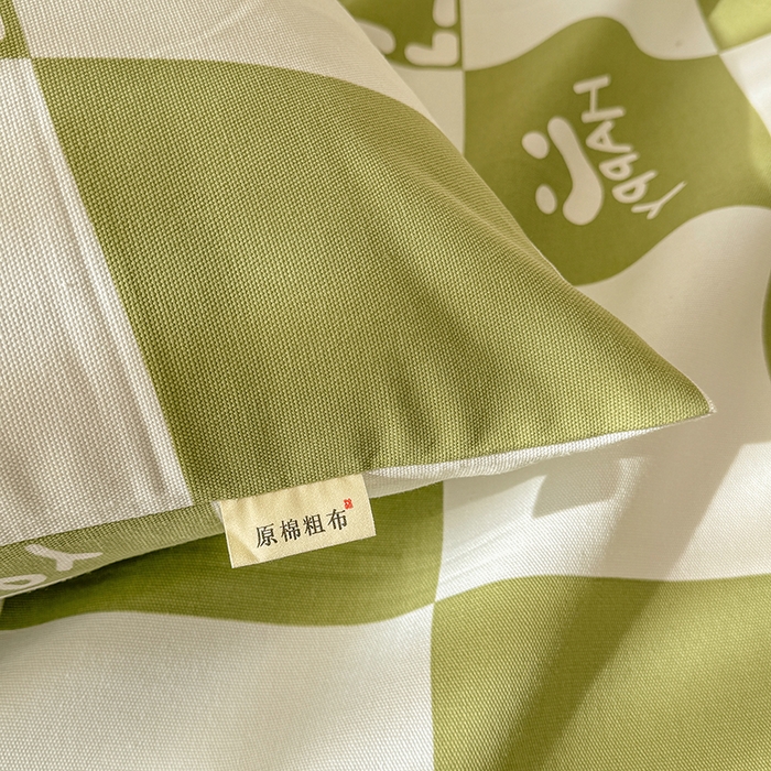 91家纺网 家纺一手货源 找家纺 爱彼家纺 2025新款原棉老粗布床单床单单件凉席席子 格子简爱-绿