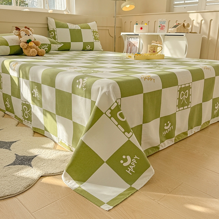 91家纺网 家纺一手货源 找家纺 爱彼家纺 2025新款原棉老粗布床单床单单件凉席席子 格子简爱-绿