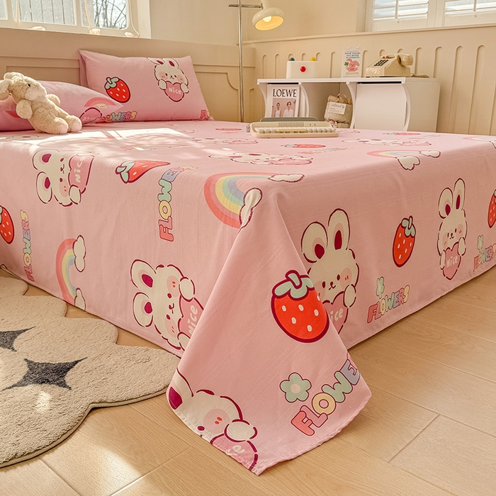 91家纺网 家纺一手货源 找家纺 爱彼家纺 2025新款原棉老粗布床单床单单件凉席席子 彩虹云兔