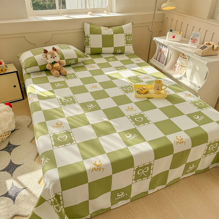 91家纺网 家纺一手货源 找家纺 爱彼家纺 2025新款原棉老粗布床单床单单件凉席席子 格子简爱-绿