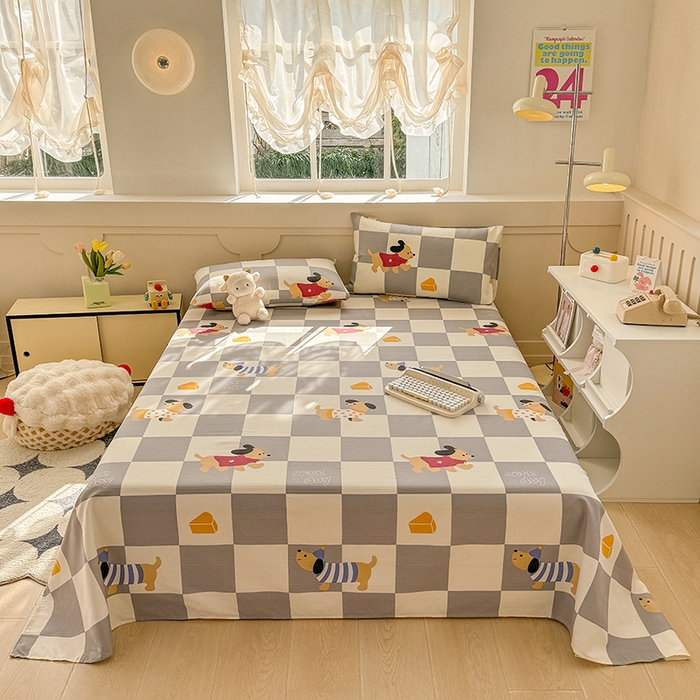 91家纺网 家纺一手货源 找家纺 爱彼家纺 2025新款原棉老粗布床单床单单件凉席席子 腊肠狗-灰