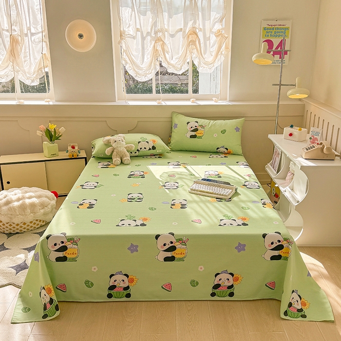 91家纺网 家纺一手货源 找家纺 爱彼家纺 2025新款原棉老粗布床单床单单件凉席席子 熊猫乐园