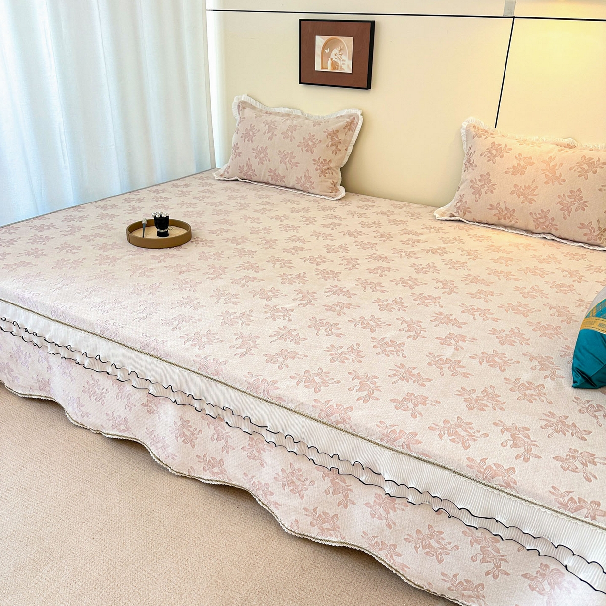 91家纺网 家纺一手货源 找家纺 手艺人家纺 2025新款雪尼尔复合炕盖XK3758-3760√ XK3758粉