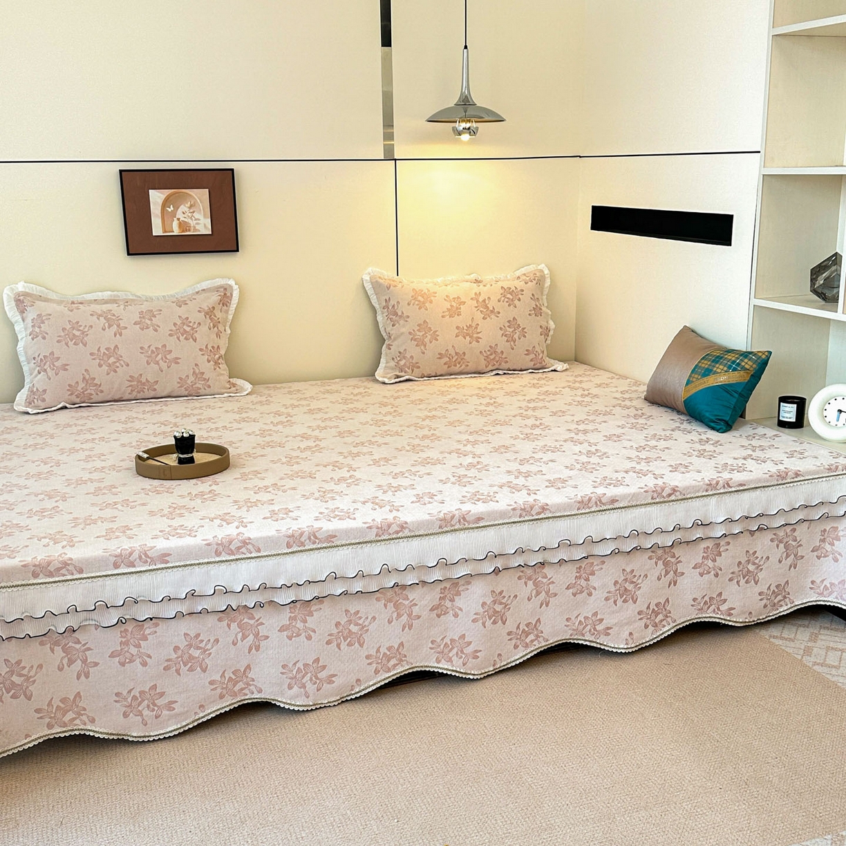 91家纺网 家纺一手货源 找家纺 手艺人家纺 2025新款雪尼尔复合炕盖XK3758-3760√ XK3758粉