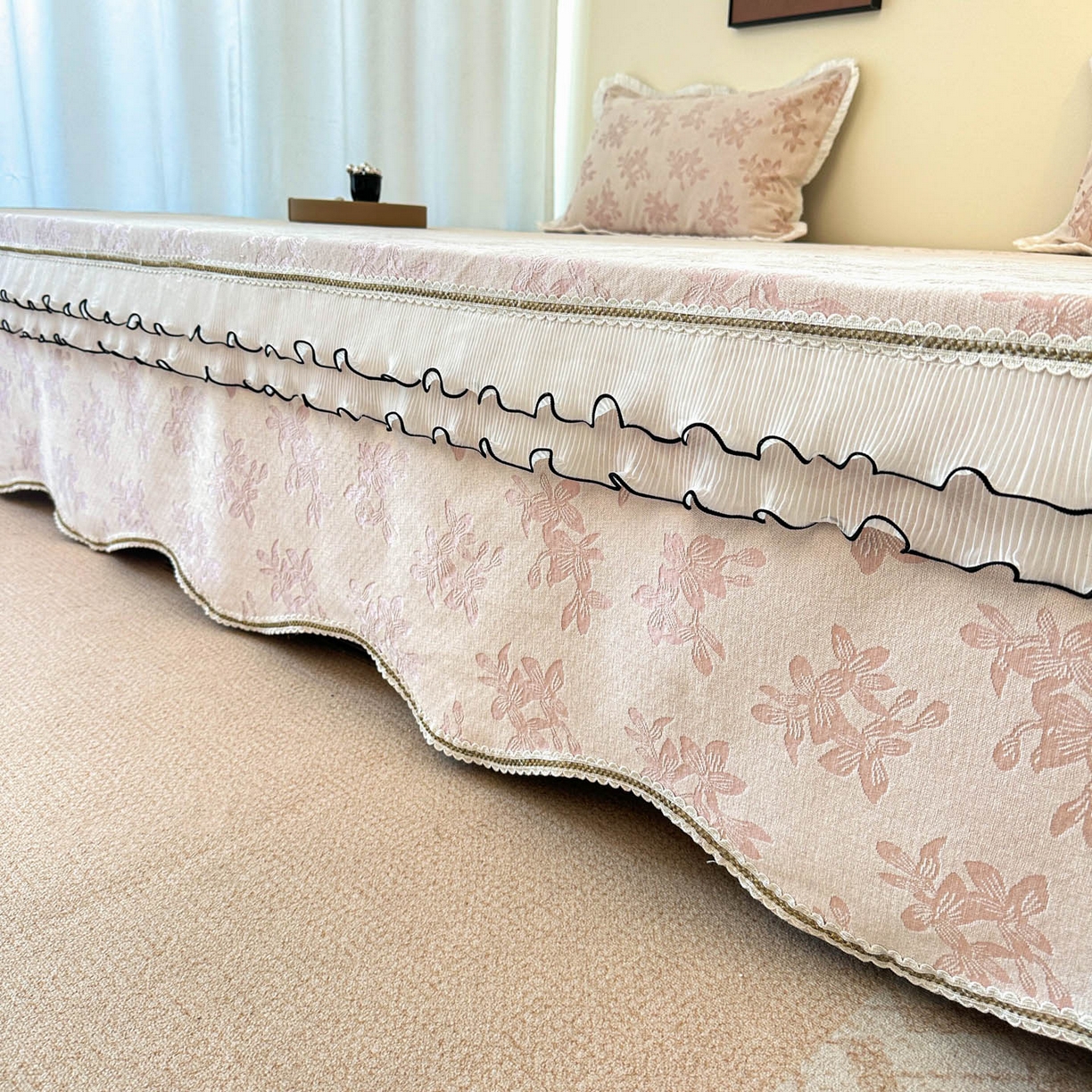 91家纺网 家纺一手货源 找家纺 手艺人家纺 2025新款雪尼尔复合炕盖XK3758-3760√ XK3758粉