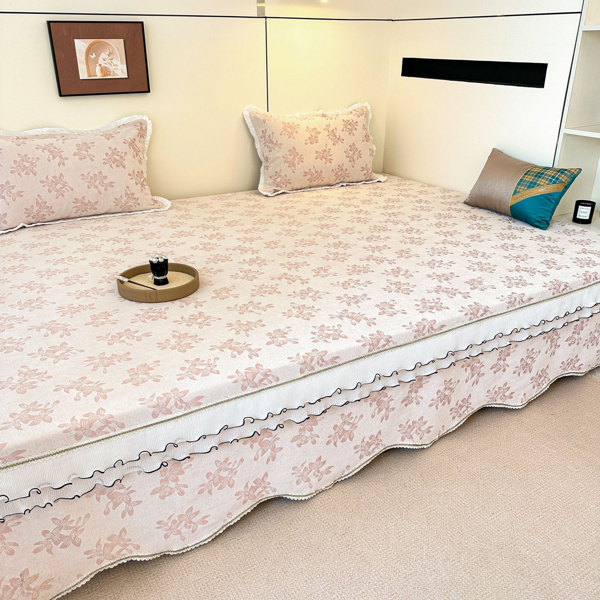 91家纺网 家纺一手货源 找家纺 手艺人家纺 2025新款雪尼尔复合炕盖XK3758-3760√ XK3758粉