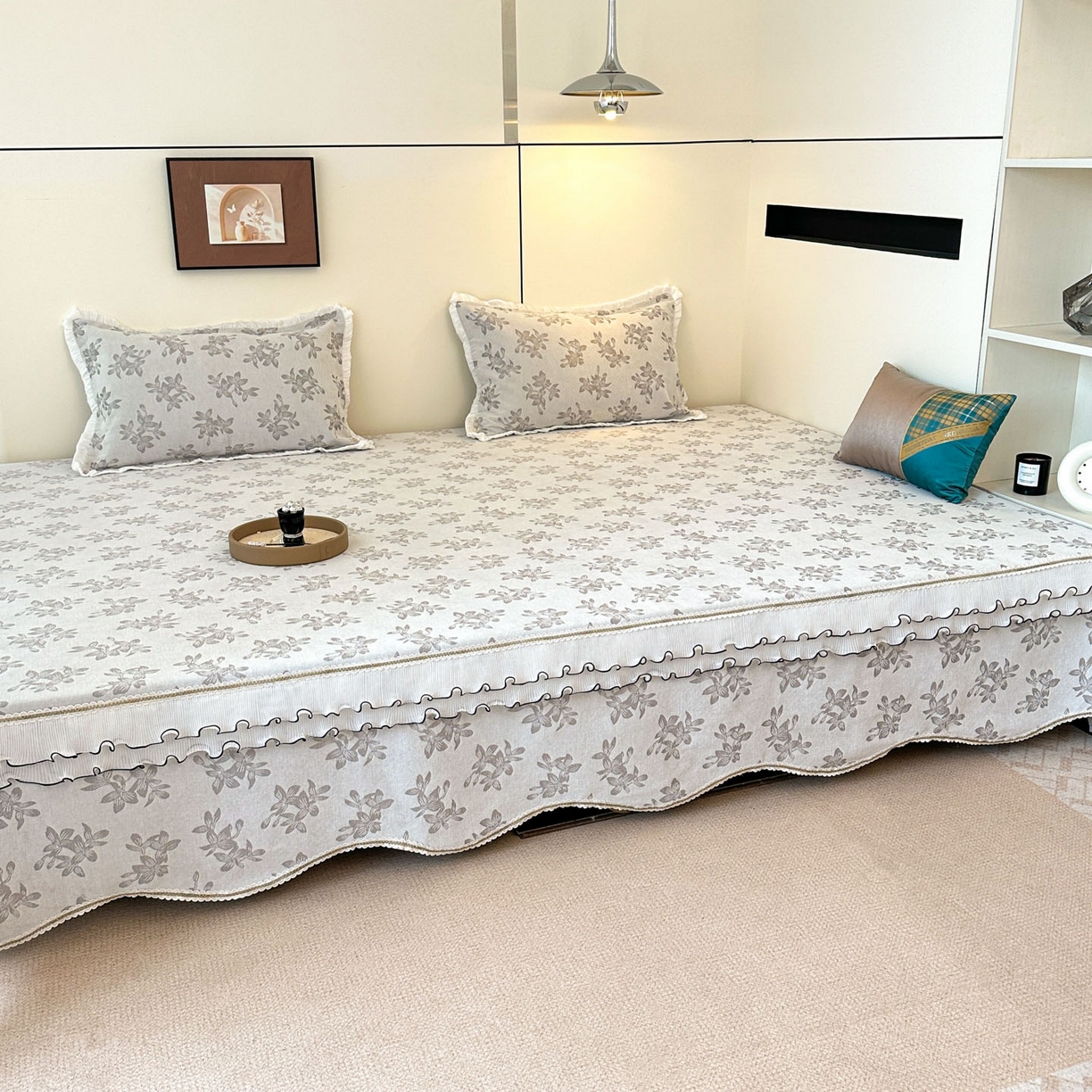 91家纺网 家纺一手货源 找家纺 手艺人家纺 2025新款雪尼尔复合炕盖XK3758-3760√ XK3758灰