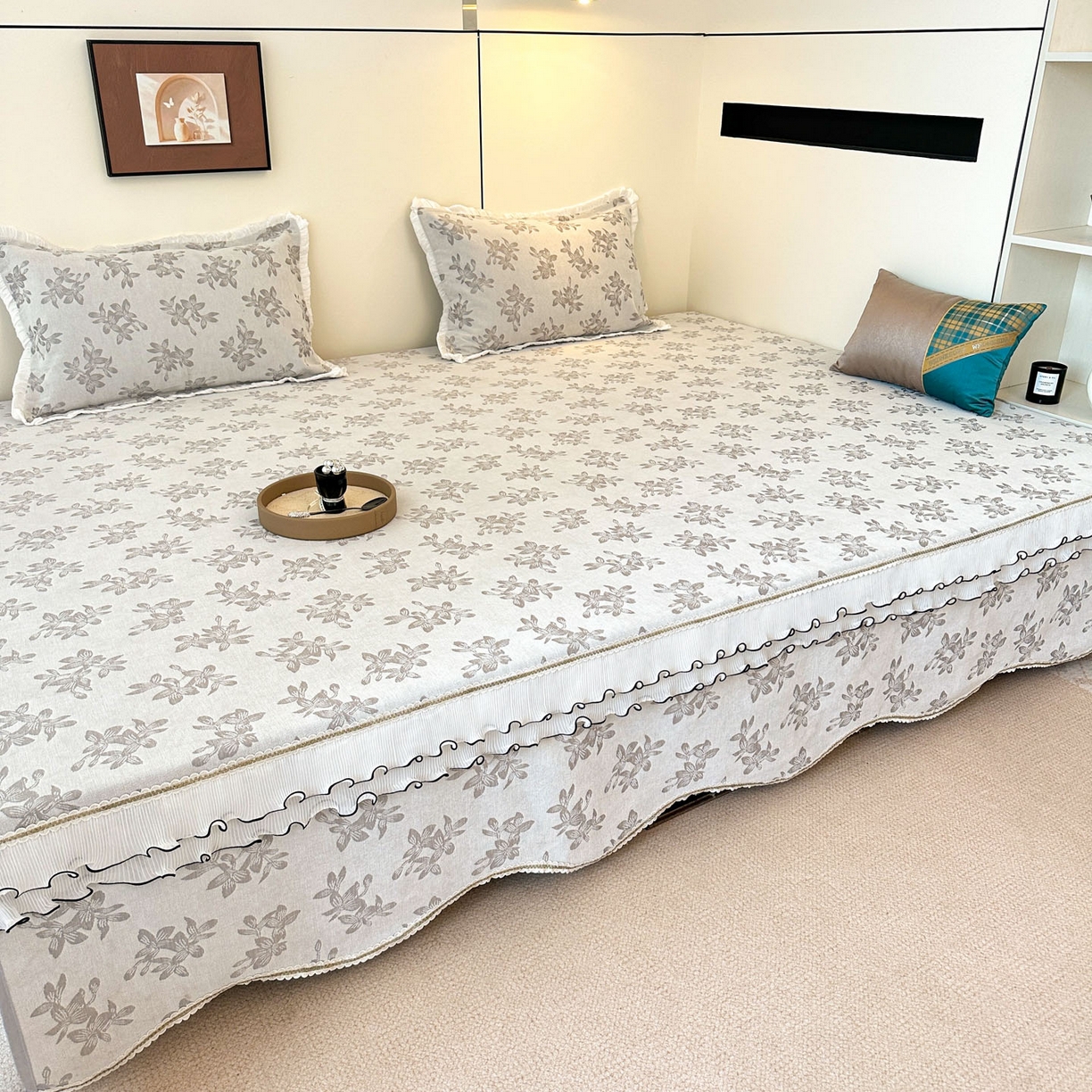 91家纺网 家纺一手货源 找家纺 手艺人家纺 2025新款雪尼尔复合炕盖XK3758-3760√ XK3758灰