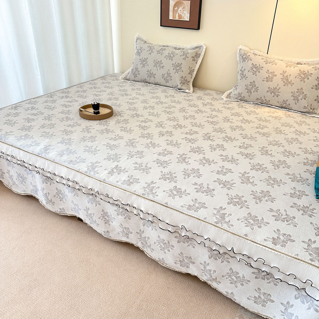 91家纺网 家纺一手货源 找家纺 手艺人家纺 2025新款雪尼尔复合炕盖XK3758-3760√ XK3758灰