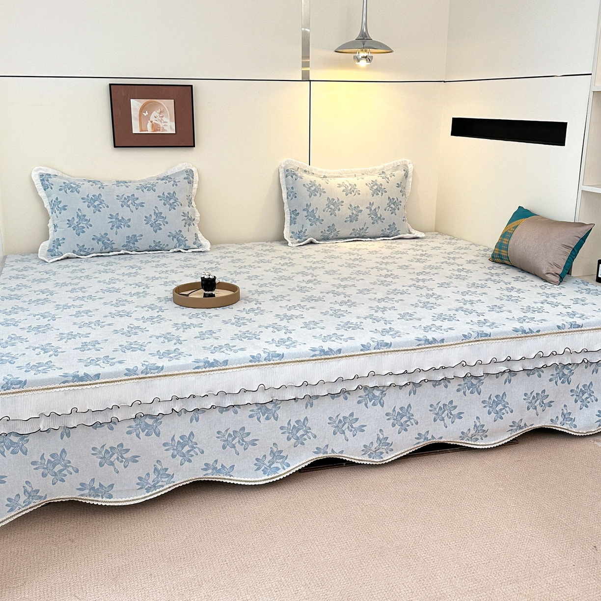 91家纺网 家纺一手货源 找家纺 手艺人家纺 2025新款雪尼尔复合炕盖XK3758-3760√ XK3758蓝