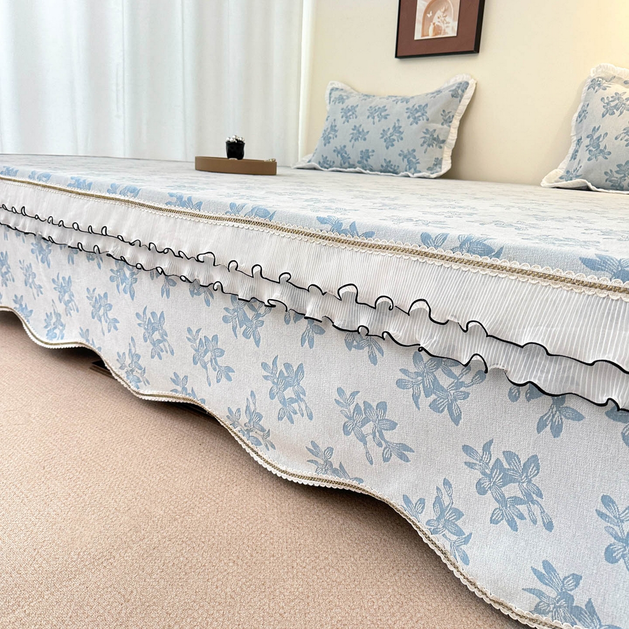 91家纺网 家纺一手货源 找家纺 手艺人家纺 2025新款雪尼尔复合炕盖XK3758-3760√ XK3758蓝