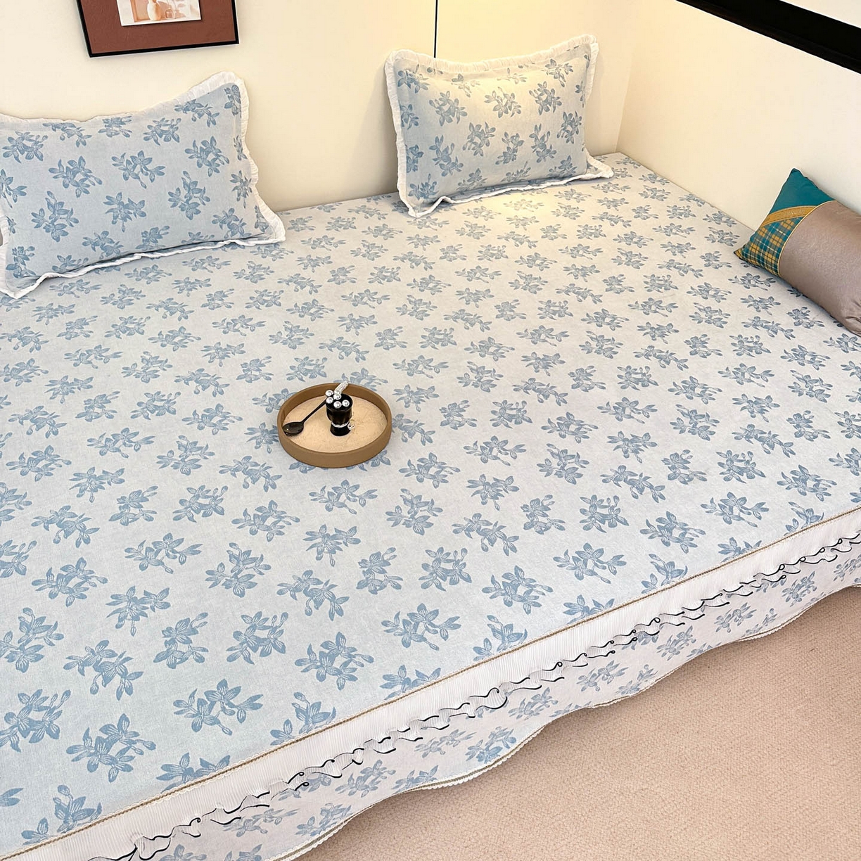 91家纺网 家纺一手货源 找家纺 手艺人家纺 2025新款雪尼尔复合炕盖XK3758-3760√ XK3758蓝