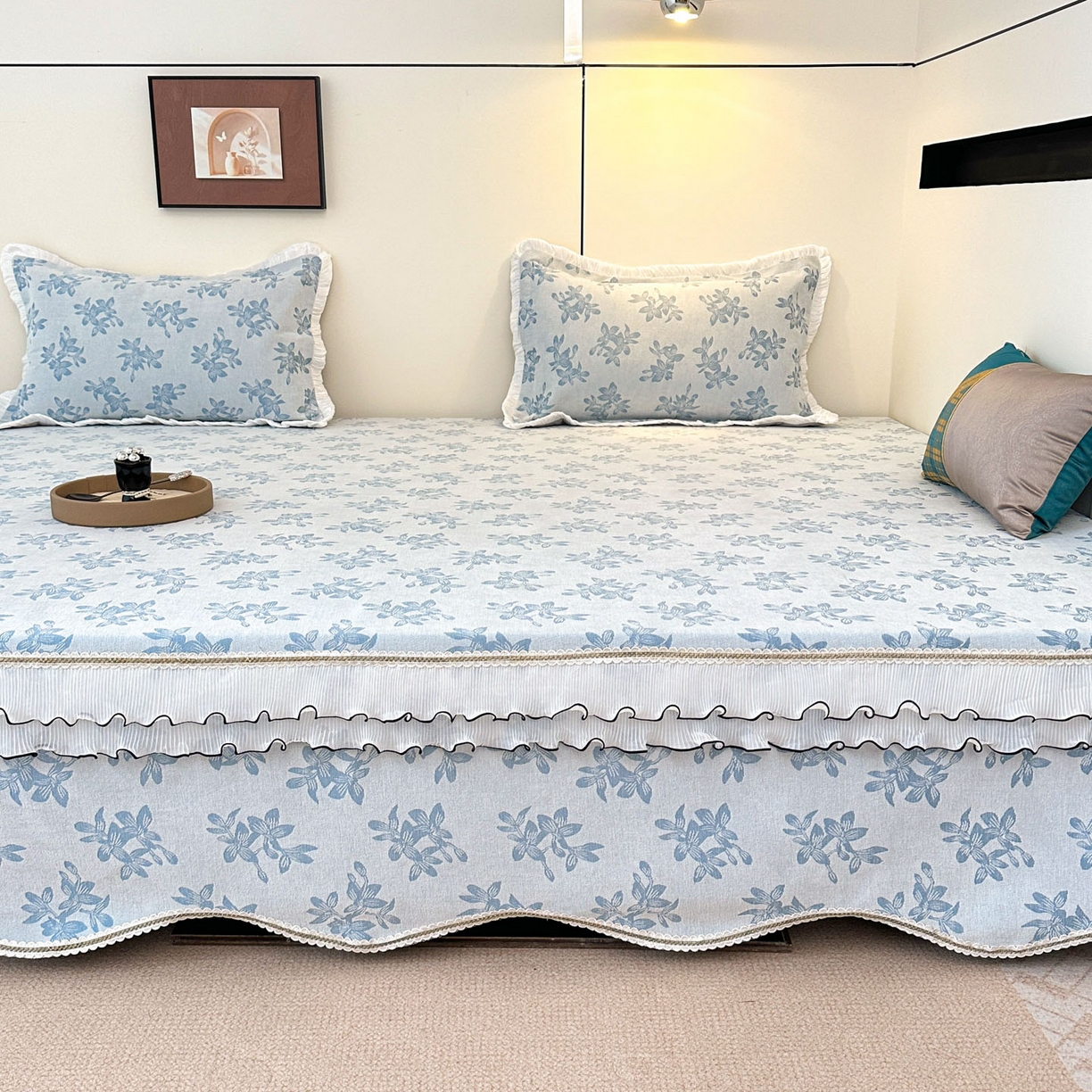 91家纺网 家纺一手货源 找家纺 手艺人家纺 2025新款雪尼尔复合炕盖XK3758-3760√ XK3758蓝