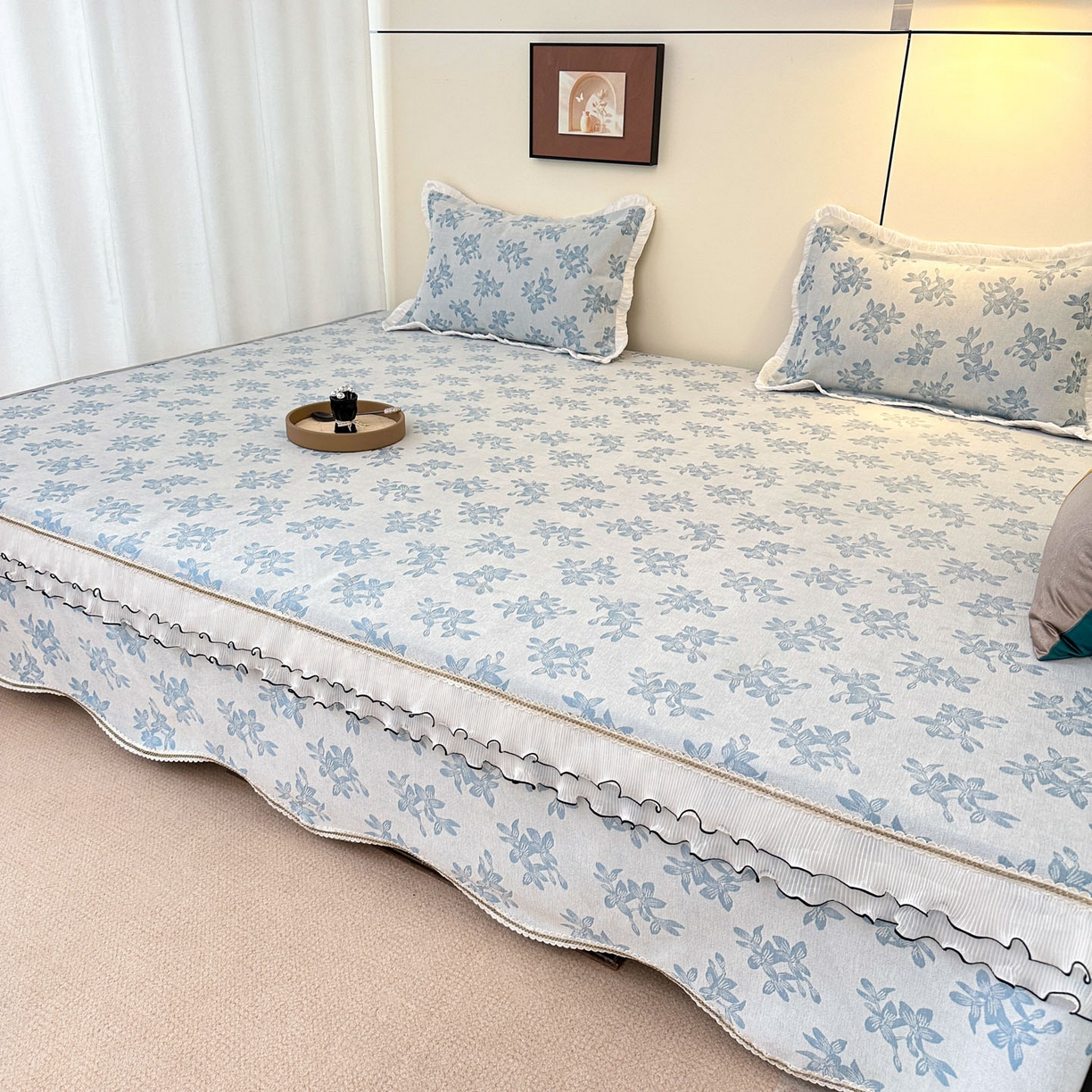 91家纺网 家纺一手货源 找家纺 手艺人家纺 2025新款雪尼尔复合炕盖XK3758-3760√ XK3758蓝