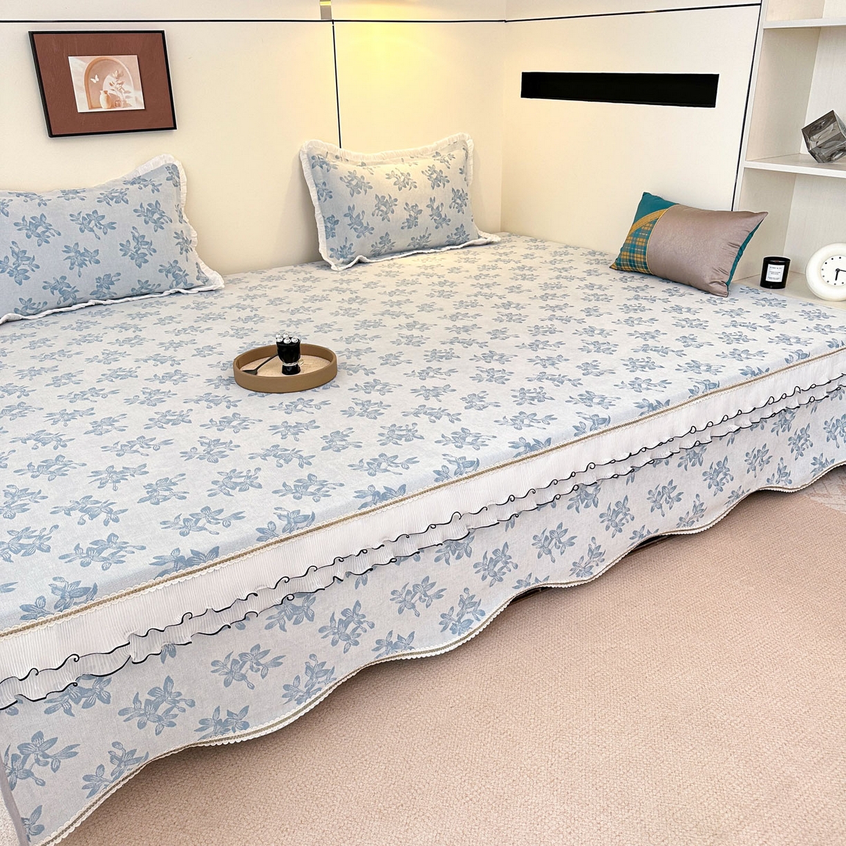 91家纺网 家纺一手货源 找家纺 手艺人家纺 2025新款雪尼尔复合炕盖XK3758-3760√ XK3758蓝