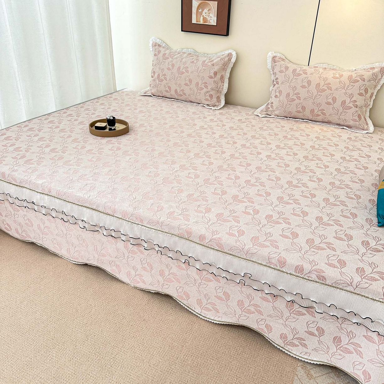 91家纺网 家纺一手货源 找家纺 手艺人家纺 2025新款雪尼尔复合炕盖XK3758-3760√ XK3759粉