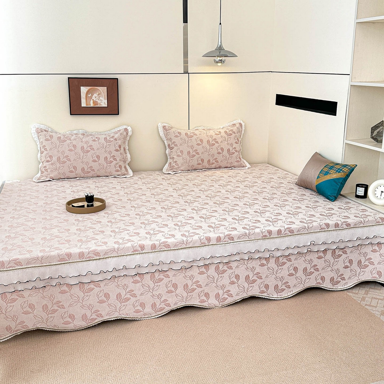 91家纺网 家纺一手货源 找家纺 手艺人家纺 2025新款雪尼尔复合炕盖XK3758-3760√ XK3759粉