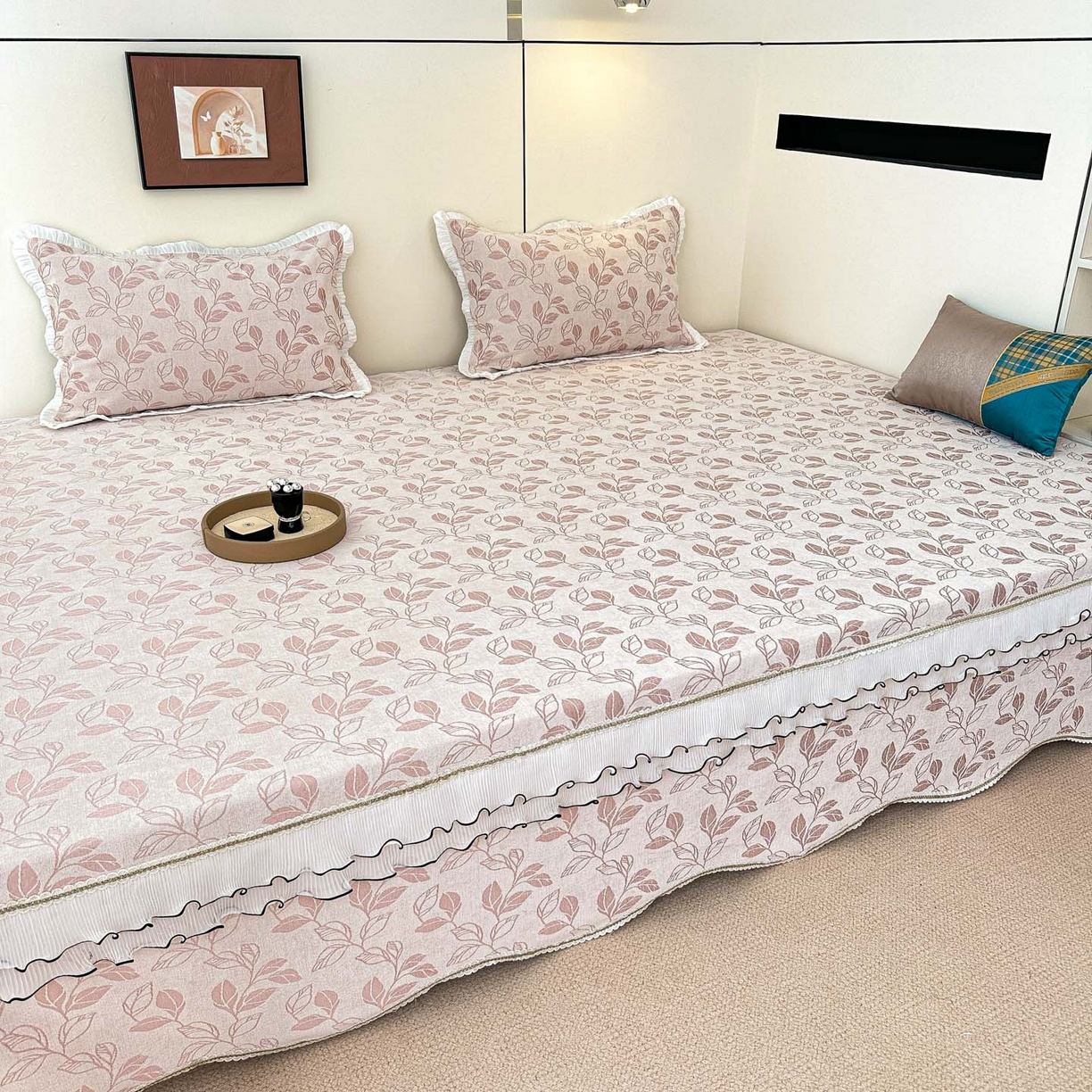 91家纺网 家纺一手货源 找家纺 手艺人家纺 2025新款雪尼尔复合炕盖XK3758-3760√ XK3759粉