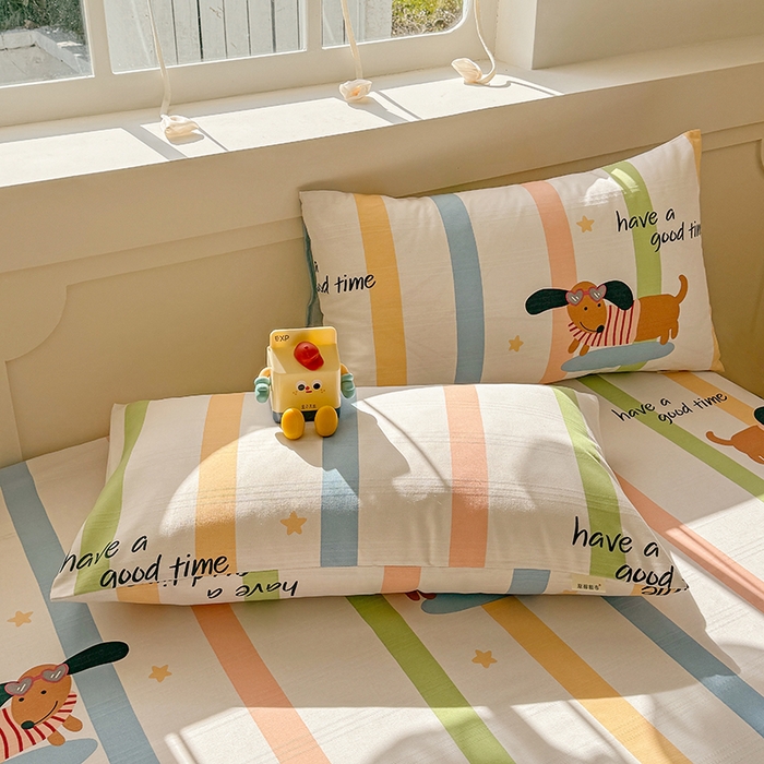 91家纺网 家纺一手货源 找家纺 爱彼家纺 2025新款原棉老粗布床单床单单件凉席席子 彩虹小狗