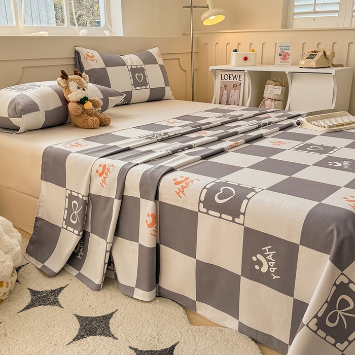 91家纺网 家纺一手货源 找家纺 爱彼家纺 2025新款原棉老粗布床单床单单件凉席席子 格子笑脸