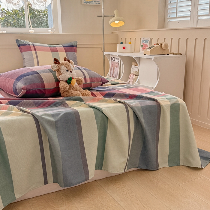 91家纺网 家纺一手货源 找家纺 爱彼家纺 2025新款原棉老粗布床单床单单件凉席席子 古奈-豆沙